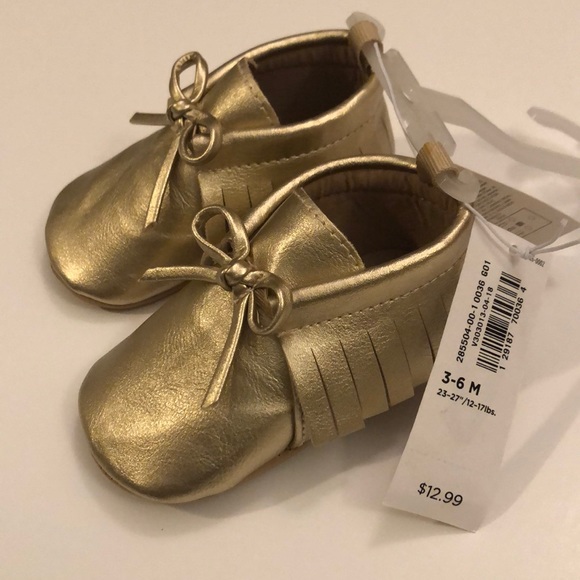 Baby Girl’s Gold Moccasin Shoes - Picture 3 of 4